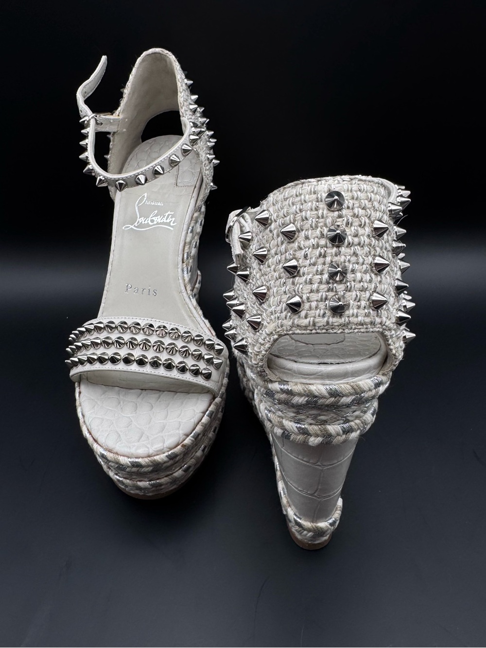 Christian Louboutin Madmonica 120 Croc Embossed Wedge Spiked Sandals Size 37 - Picture 6 of 8
